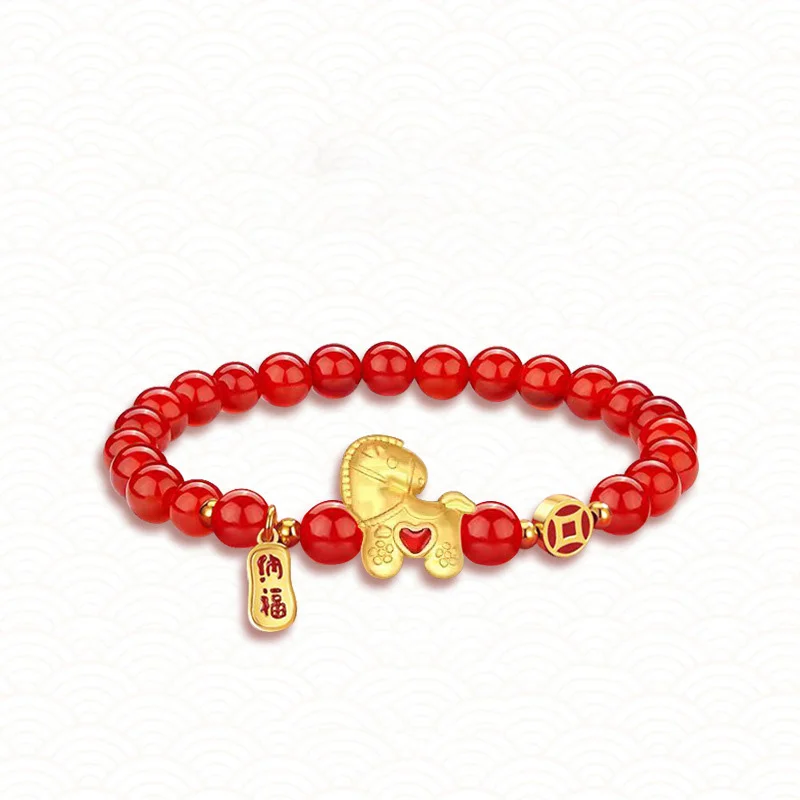 السنة الجديدة محظوظ الحصان سوار مُزين بالخرز للنساء أنيقة الخرز الأحمر فو رسالة أساور ساحرة 2026 مهرجان صيني مجوهرات هدايا #6