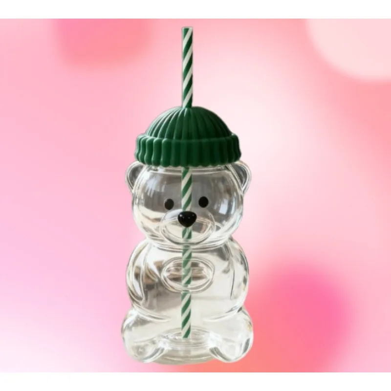 كوب الدب الزجاجي مع القش 2026 جديد شعبي لطيف الإبداعية حفلة عطلة المشروبات كوب هدية عيد الميلاد