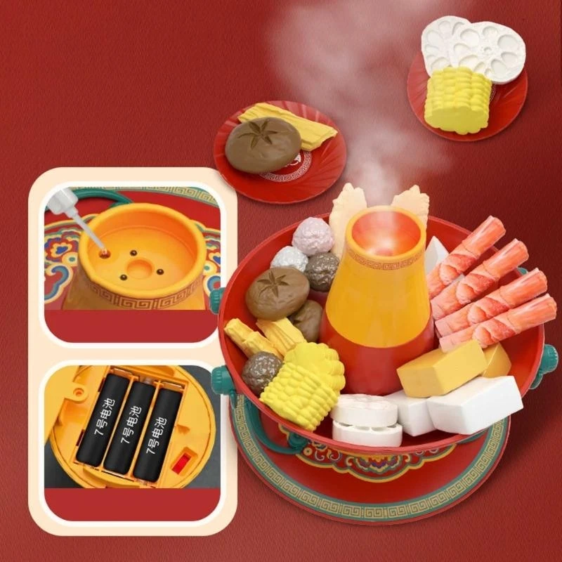 Kitchen Appliances Hotpot Toy Set for Pretend Playing Battery Powered 15UB