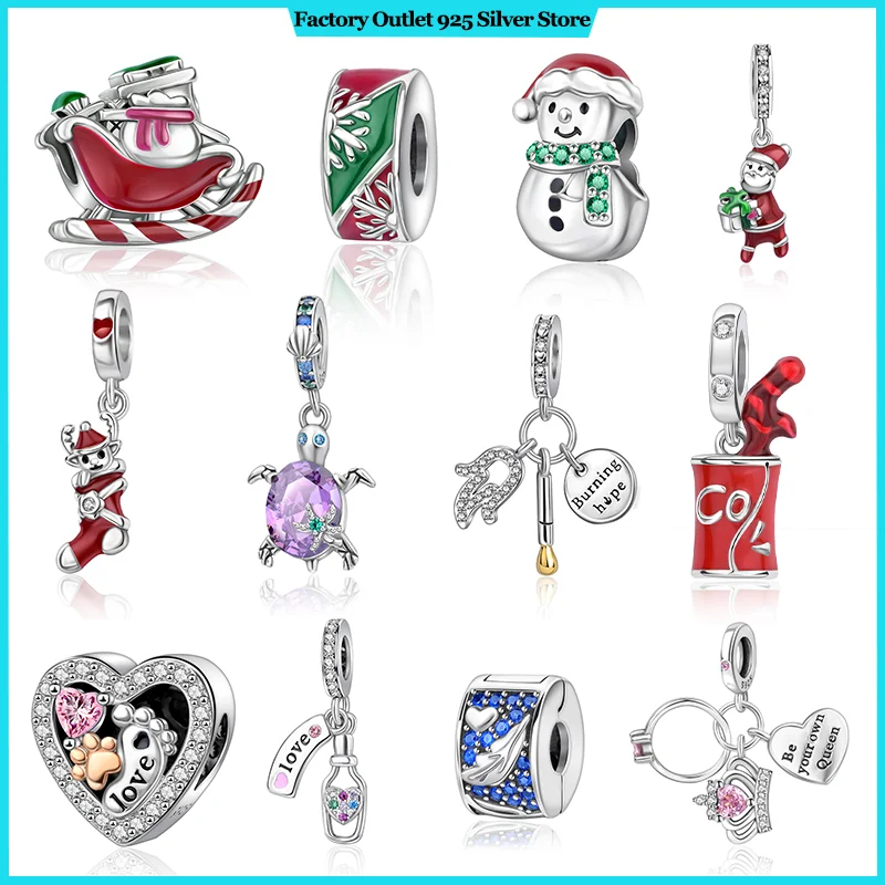 925 Sterling Silver Santa Claus Pendant Snowman Suitable for Original 925 Sterling Silver Bracelet Women Men DIY Birthday Gift