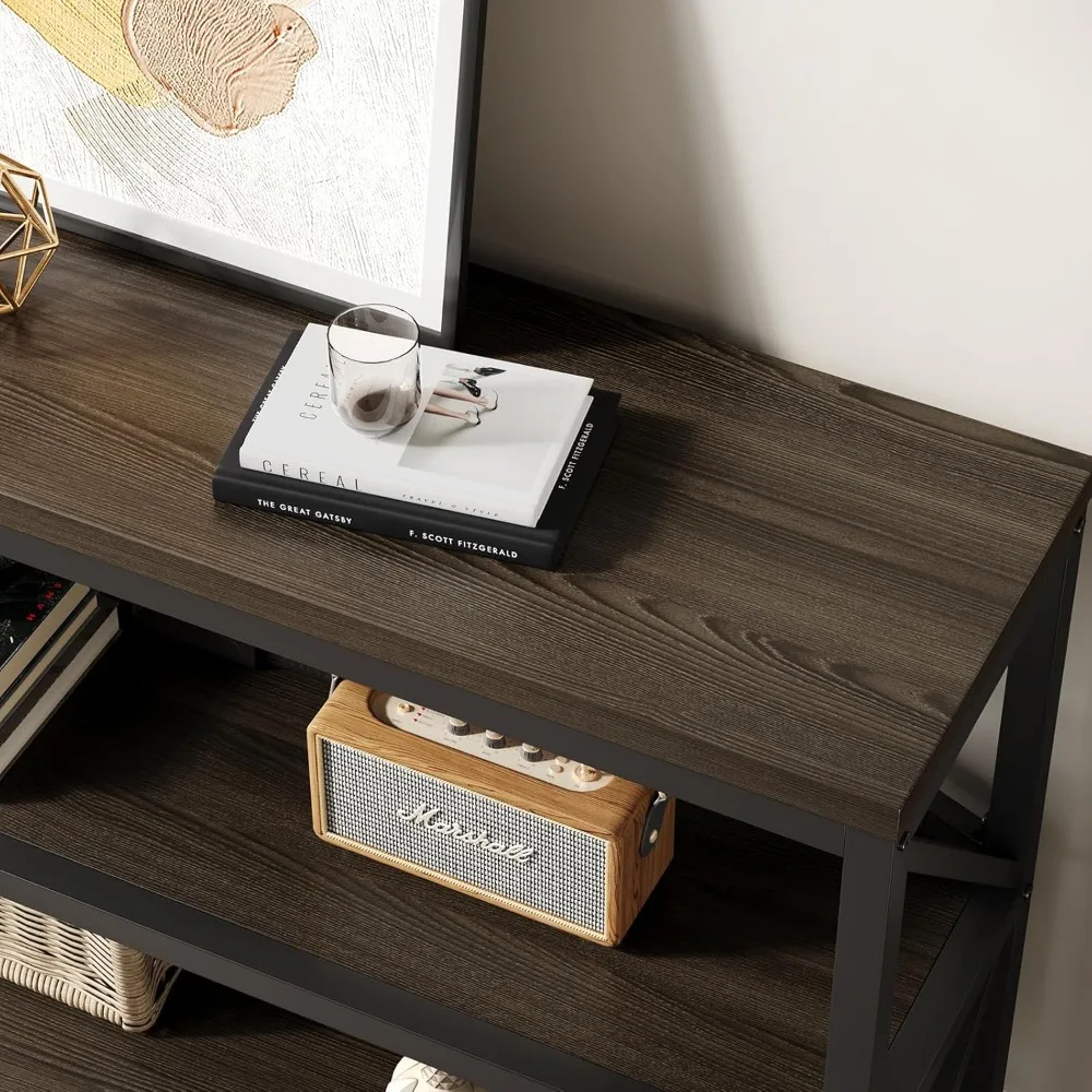 طاولة أريكة وحدة التحكم الصناعية، طاولة مدخل طويلة جدًا مقاس 70.8 بوصة مع رف تخزين خشبي من 3 طبقات لغرفة المعيشة