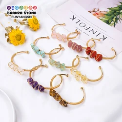 1PC Natural Crystal Lrregular Rough Raw Stone Bracelet Hand Woven Copper Wire Open Bracelet Jewelry Making For Women Jewelry