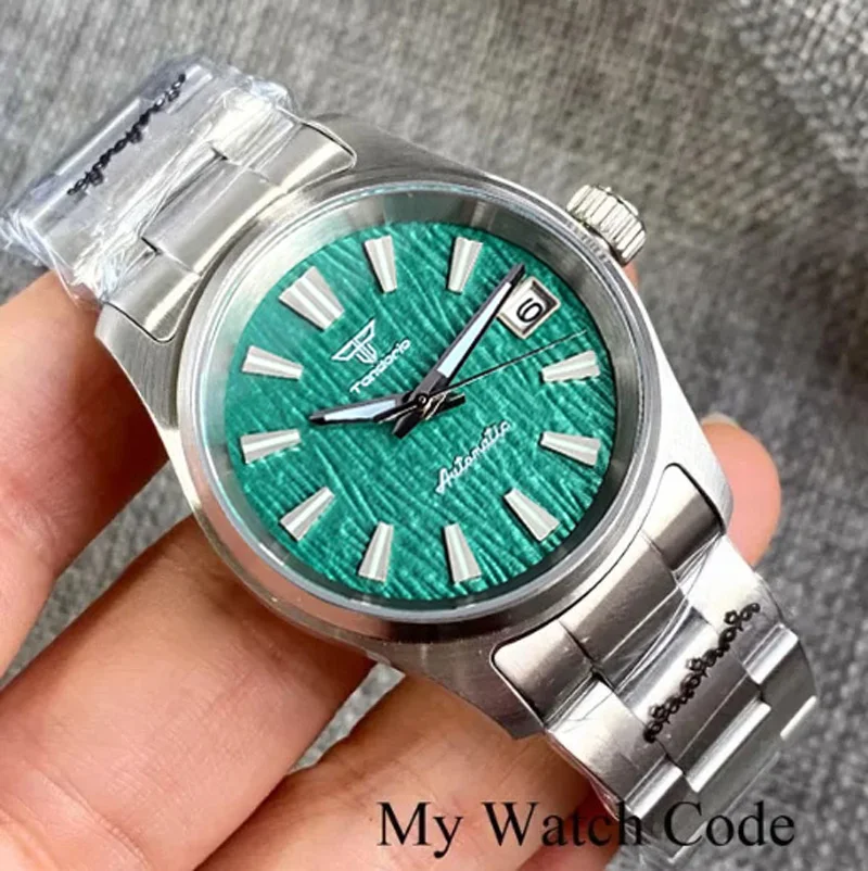 

Tandorio Vintage Green 36mm Field Military Watch Diver NH35 Mechanical Selfwinding Wristwatch Sapphire Glass Silver Edge Hand