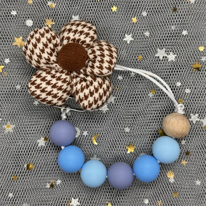 Babyaccessoires Pasgeboren producten Keten Fopspeenclip Jute Bloem Anti Drop Chain Fopspeen Bijtring Clip Siliconen Kinderen Cadeau