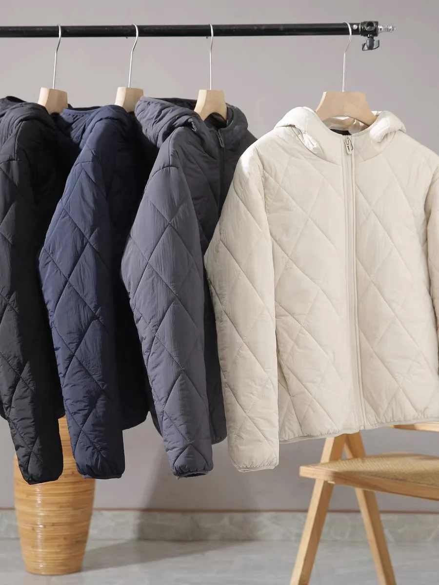 

Men's Outdoor Sporty Hooded Jacket Warm Fluffy Diamond Pattern Cotton Coat Windproof And Thermal Autumn Winter New Style