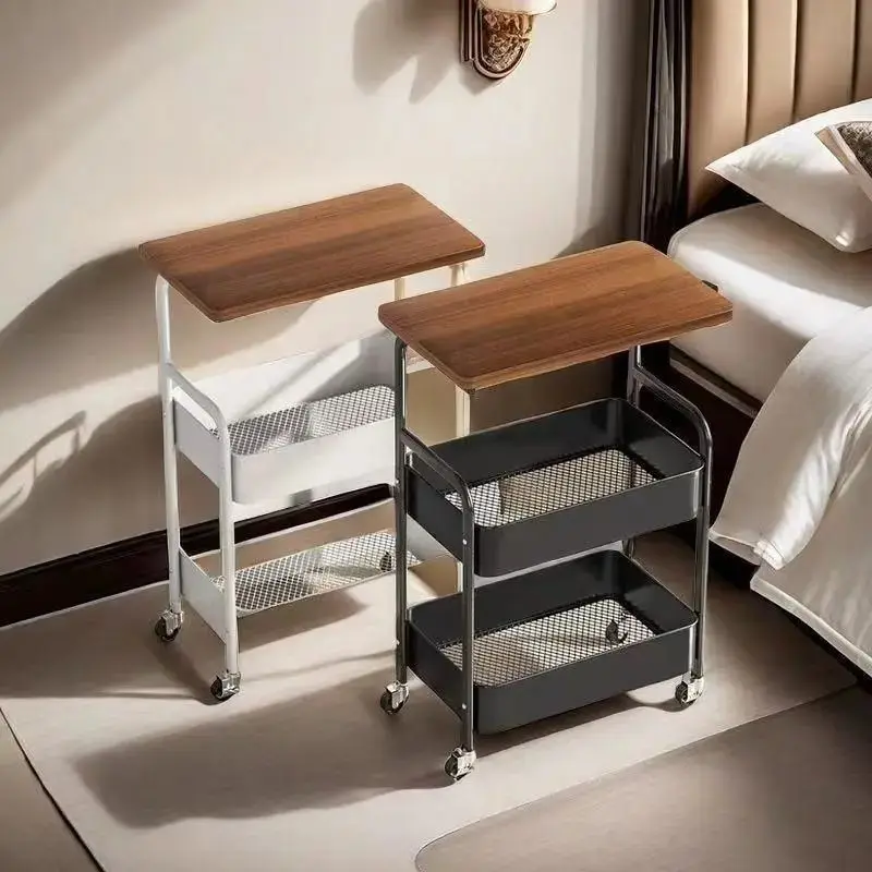 

Rolling Utility Cart with Wooden Top Metal Storage Trolley for Kitchen Bathroom Office Salon Laundry Living Room Coffee Table