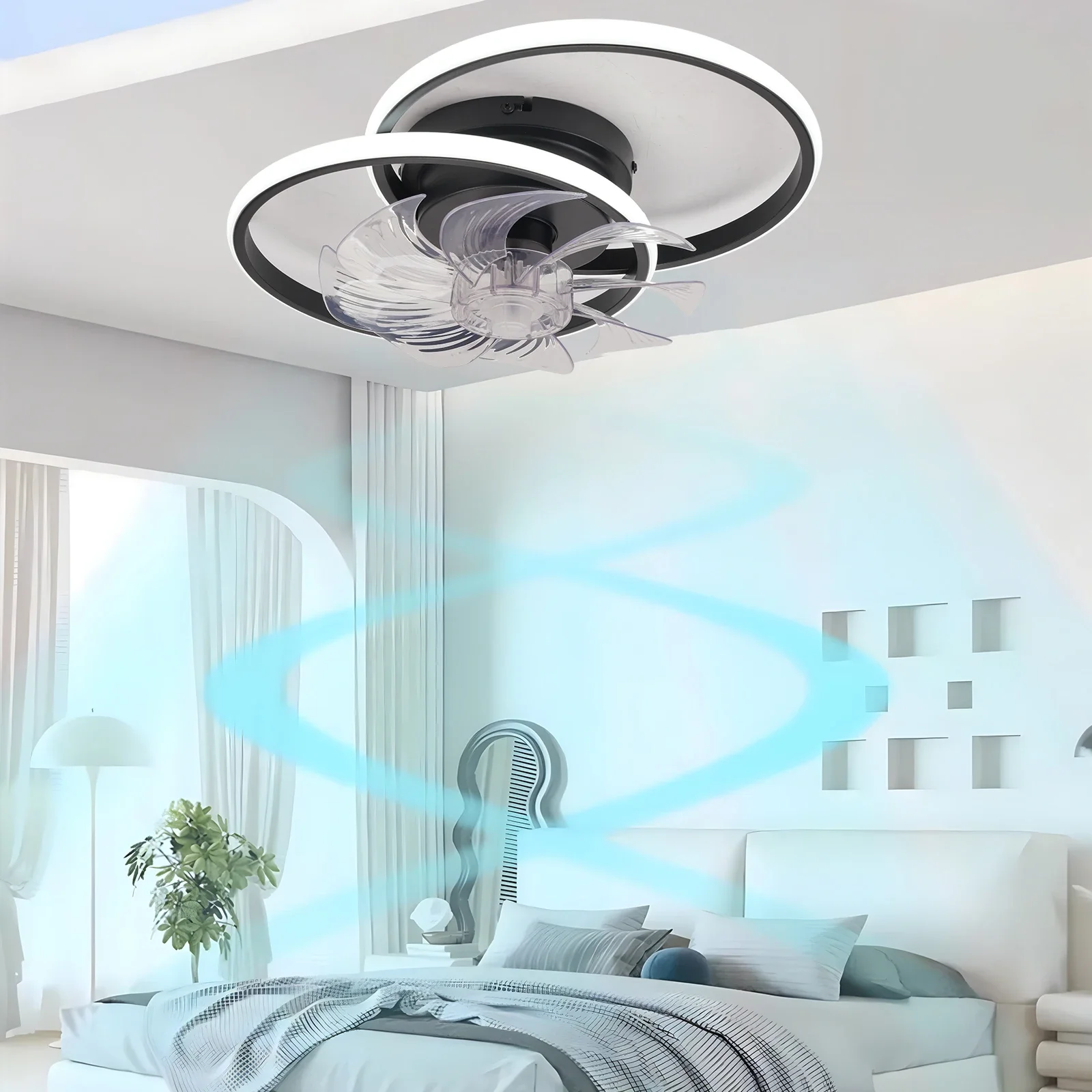Modern Ceiling Fan Home Ceiling Lamp Fan 3 Colors Change and Remote Ceiling Fan Light Round Acrylic Led Ceiling Light Fixture