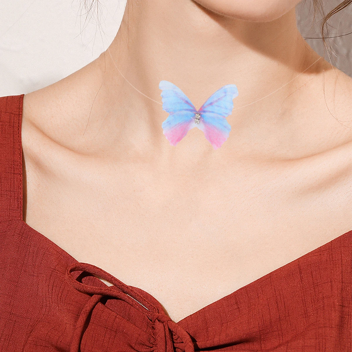 

Butterfly Fish Line Necklace Double Layer Clavicle Chain For Women Elegant Neck Jewelry Gift For Her