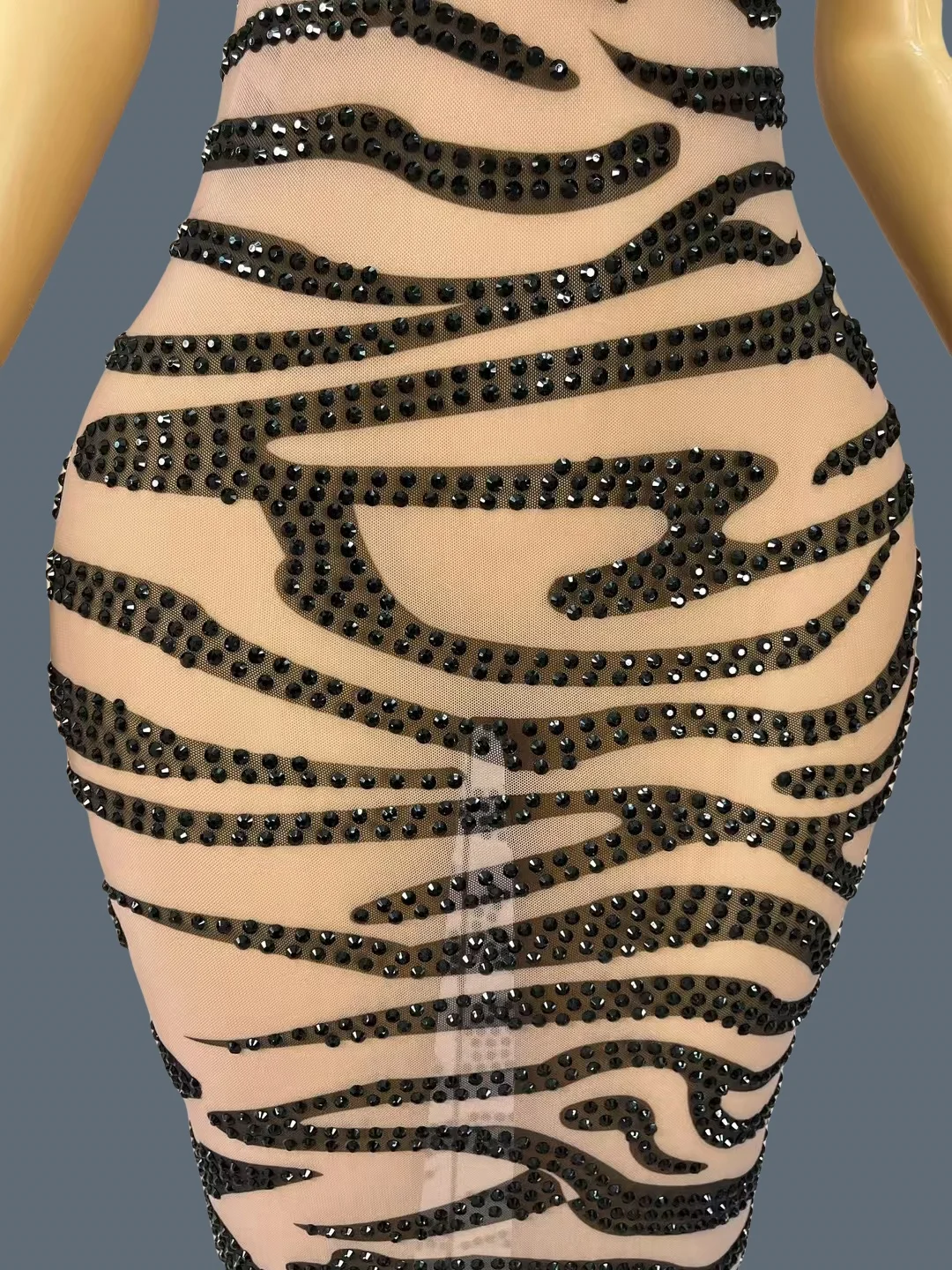 Nouveau noir strass maille transparente imprimé léopard sangle Chic robe pour belle Figure femmes fête d'anniversaire reine Maxi robe Modengbaowen