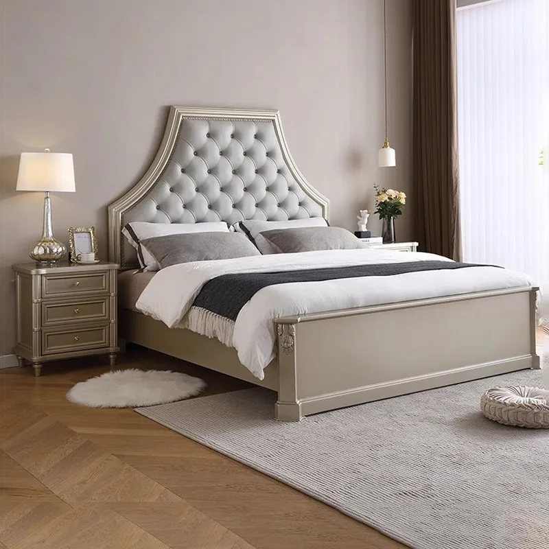 

Xiangling Light Luxury Solid Wood American Style Modern Simple Comfortable Durable 1.8m Double Bed for Master Bedroom Wedding