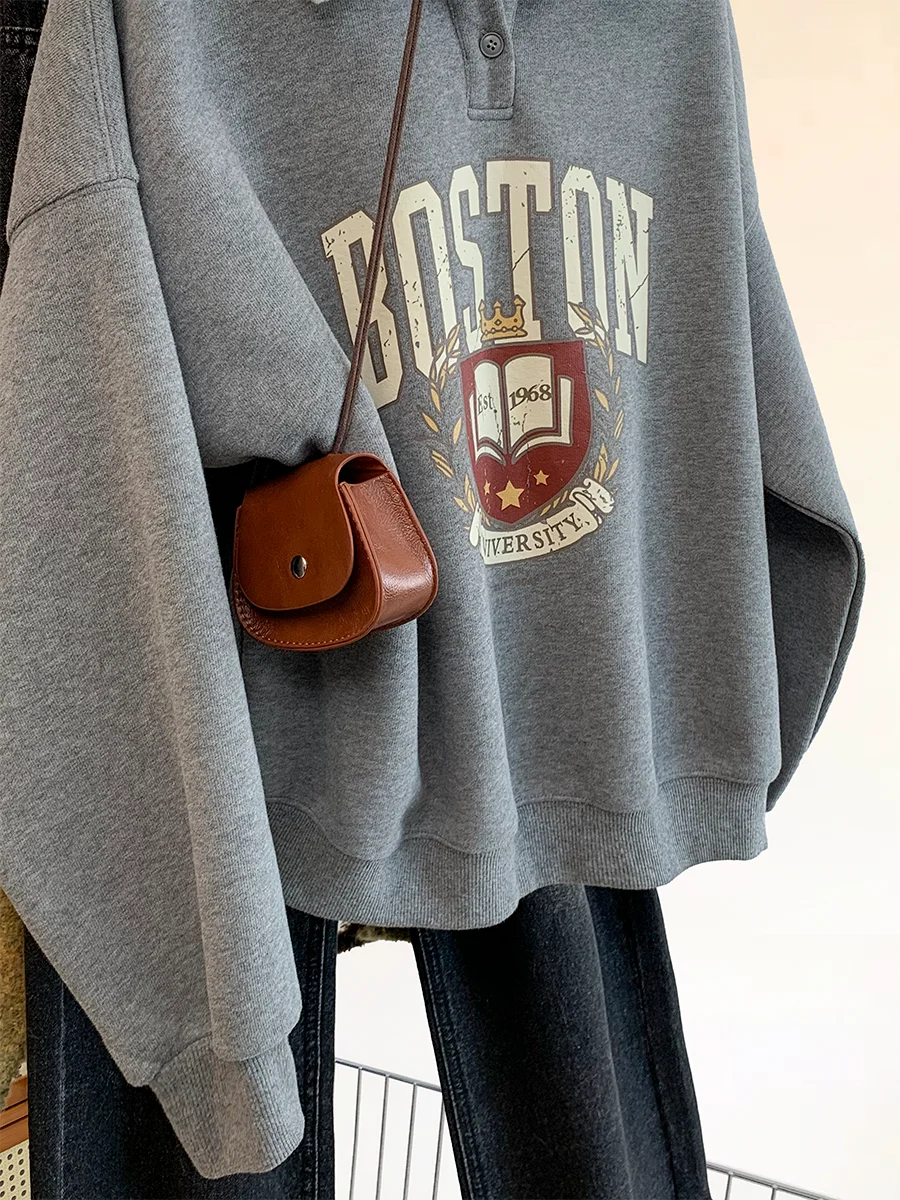 Extra grote 300 pou ey Hoodl Fce gevoerde sweatirt dames herfst winter losse thiened overhead rits neline