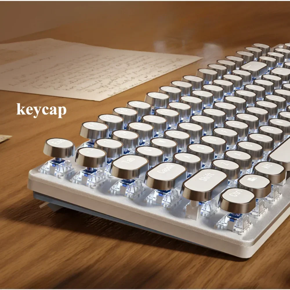 GEFENSI Vintage Round Electroplated Keycaps 104 Keys XDA Laser Translucent For 60/64/84/98/104 Gaming Mechanical Keyboard MX Swi