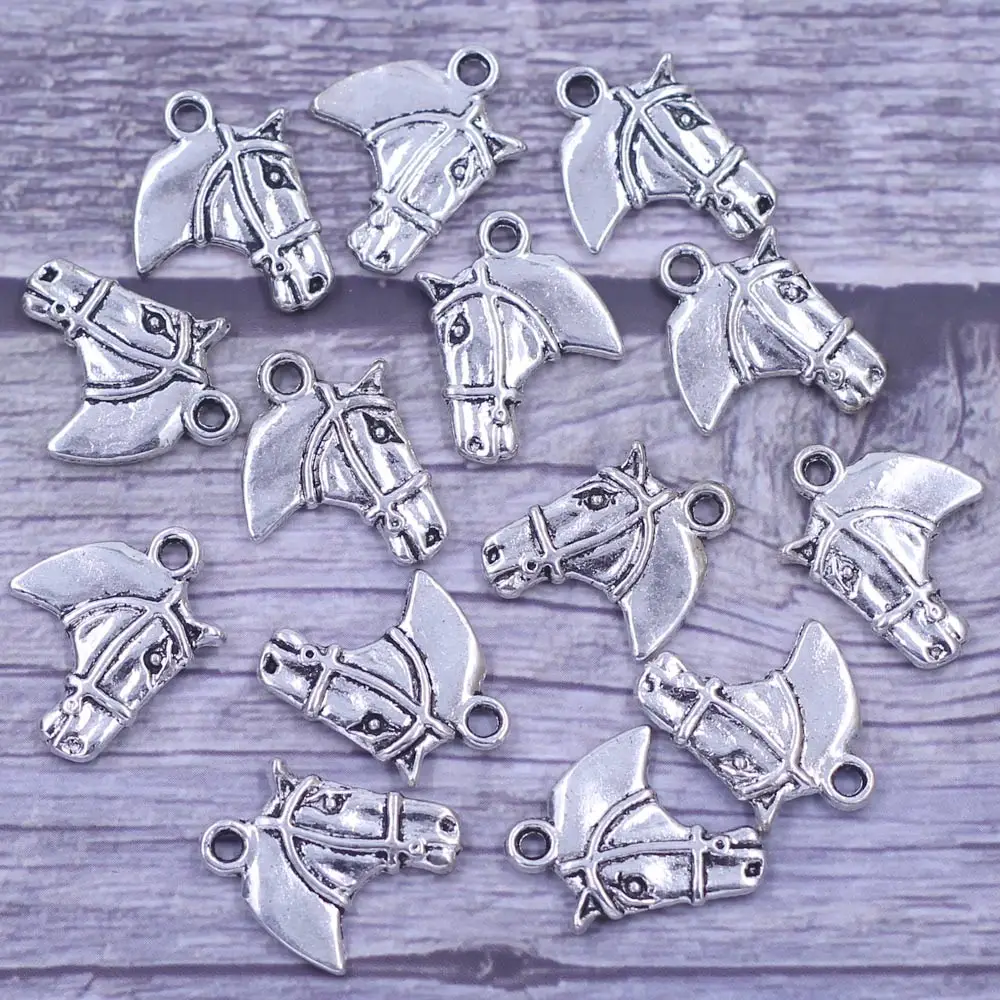 20PCS Vintage Silver Tone Animal Horse Head Charm Pendants 21x18mm DIY Necklace Handicrafts Accessories Handmade Materials Pack