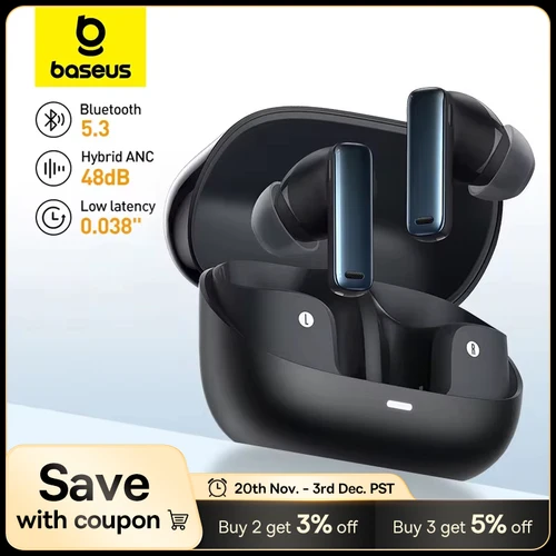 Baseus Bowie M2s ANC auriculares Bluetooth 5,3 cancelación activa de ruido-48dB auriculares inalámbricos compatible con auriculares de Audio espacial 3D