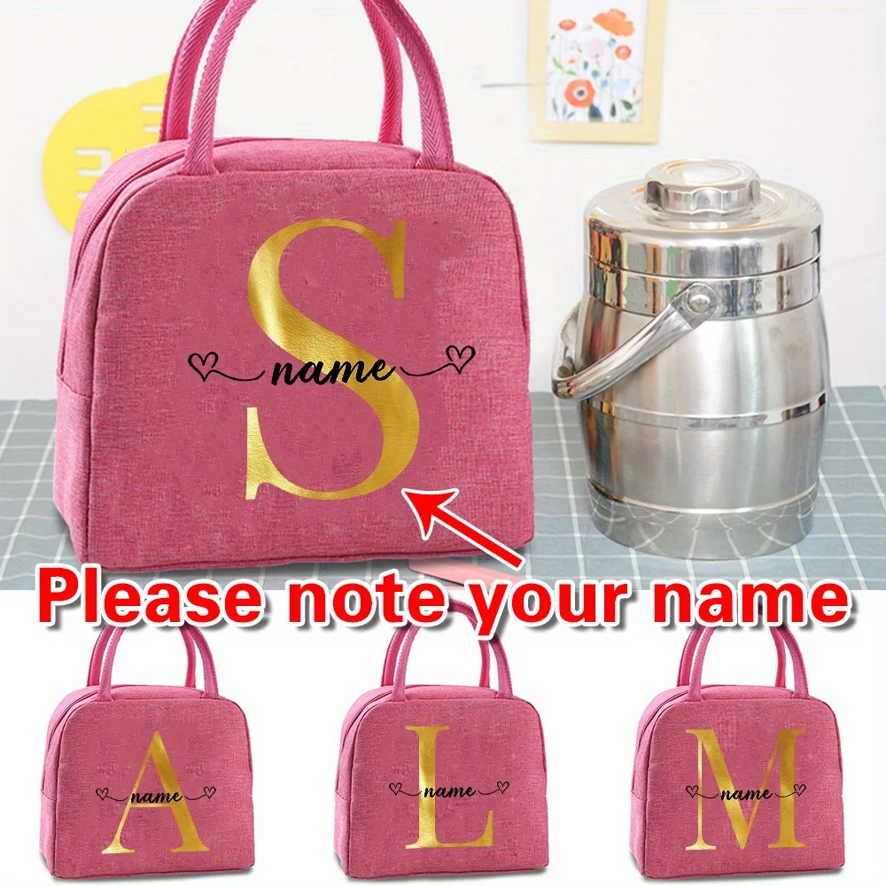 

Customized Insulated Pink Lunch Bag Bento Bag Aluminum Foil Letter Pattern Insulated Lunch Box Camping Picnic Food Bag