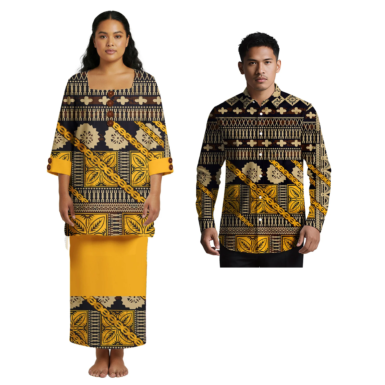 2026 جديد شعار مخصص الحلو عشاق الملابس هاواي ألوها قميص ساموا المرأة بوليتاسي فستان بولينيزيا القبلية تصميم زوجين مجموعة