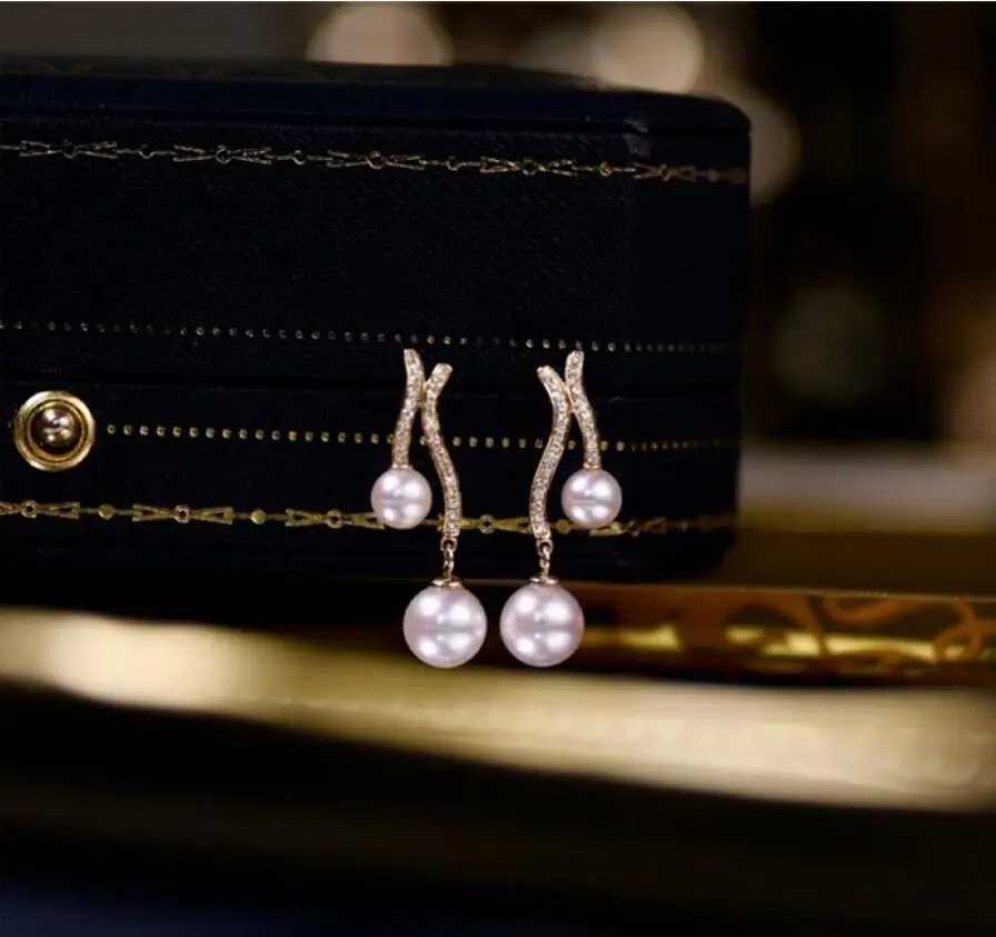 

Gorgeous AAAA 5-6mm 8-9mm South Sea White Round Dangle Pearl Earring 925s