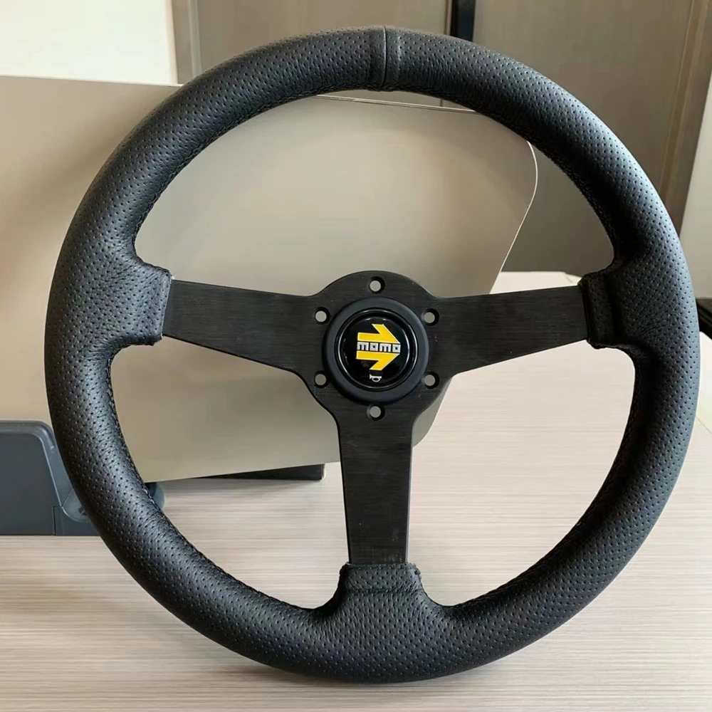 Плоское 13-дюймовое рулевое колесо из натуральной кожи JDM для автомобиля, ралли, гоночного телефона, рулевое колесо Volantes для VW, HONDA, TOYOTA,