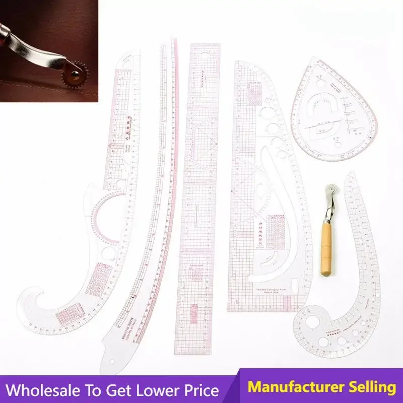

Clear Sewing Drawing Ruler Yardstick Sleeve Arm French Curve Set Cutting Ruler Paddle Whee7Pcs/Set Ruler Tailor Measuring Kit
