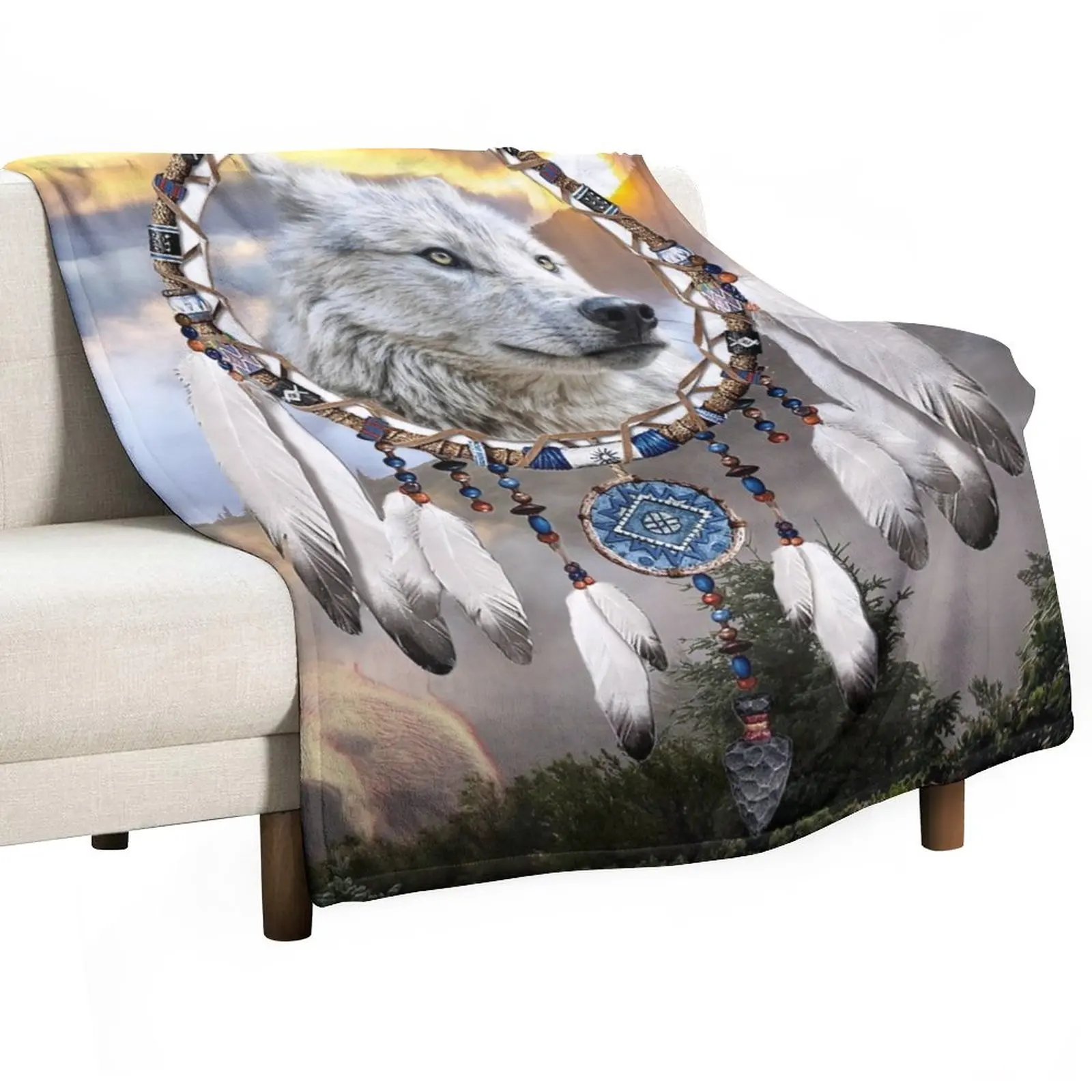 

Wolf, Bear and Dream Catcher Throw Blanket Hairy Blankets Bed linens For Sofa Shaggy Blanket