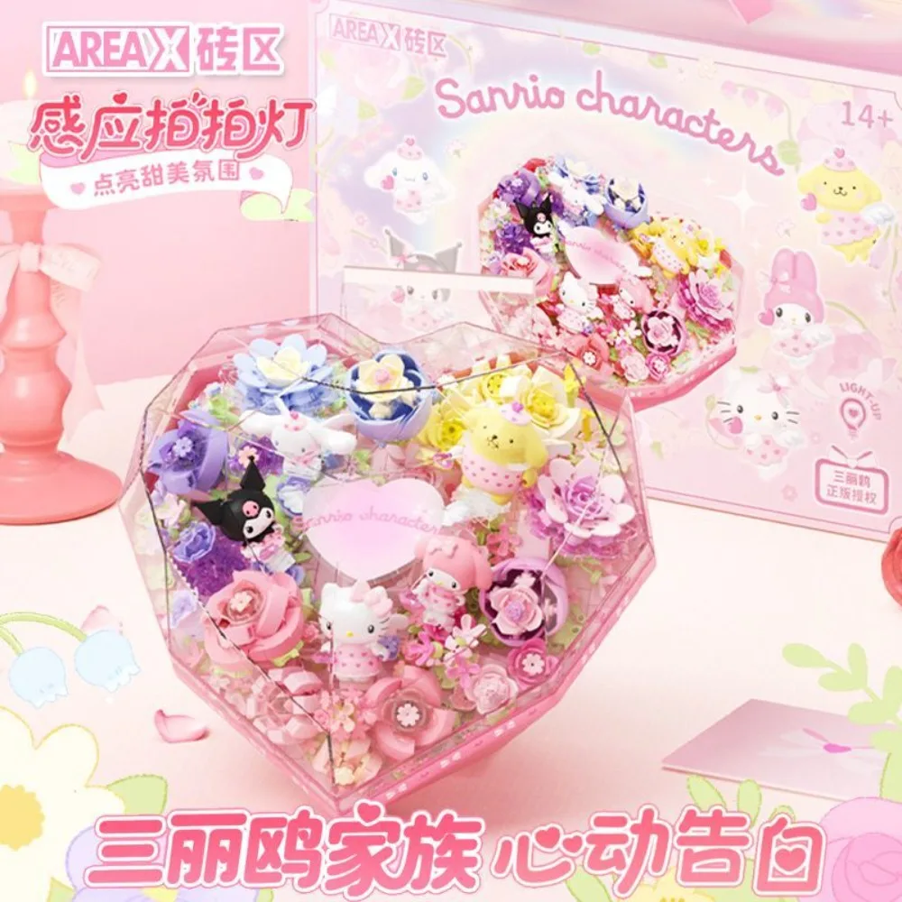 Official AREAX Sanrio Love Heart Flower Box Bricks DIY Assembly Flower Bouquet Collectible Gift