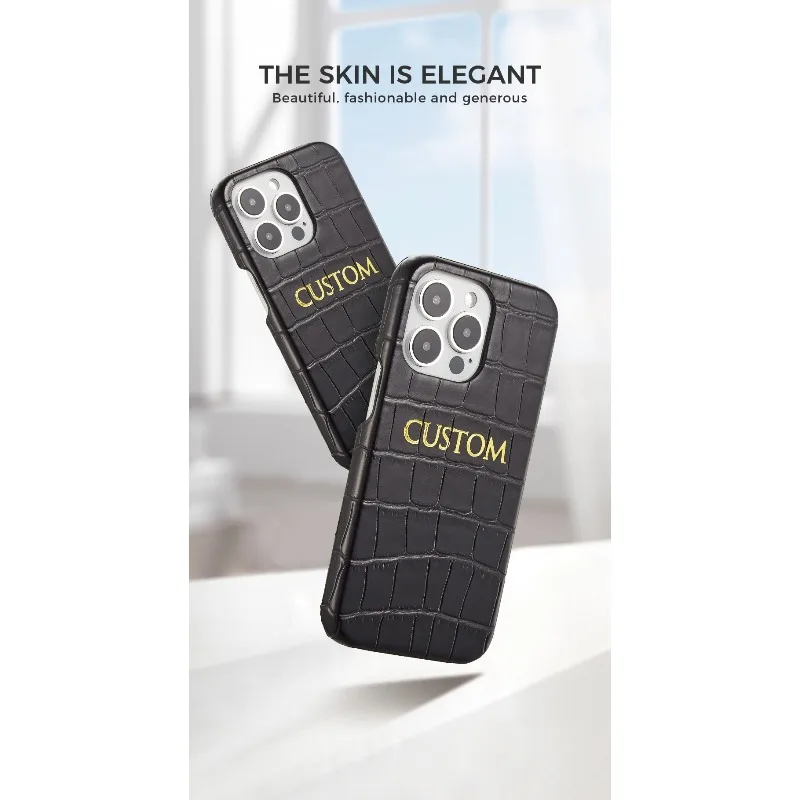 DIY Custom Leather Phone Case for IPhone Personalized Name Crocodile Gold Letter Luxury Case for IPhone 15 14 13 12 11 Pro Max