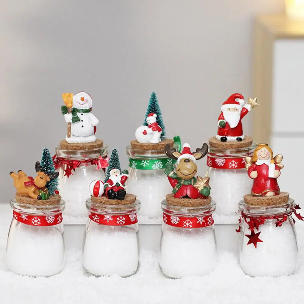 Christmas Candy Jar Reusable Glass Jar with Mini Xmas Figurine on Lid Multipurpose Small Candy Jar for Holiday Tiered Tray Decor