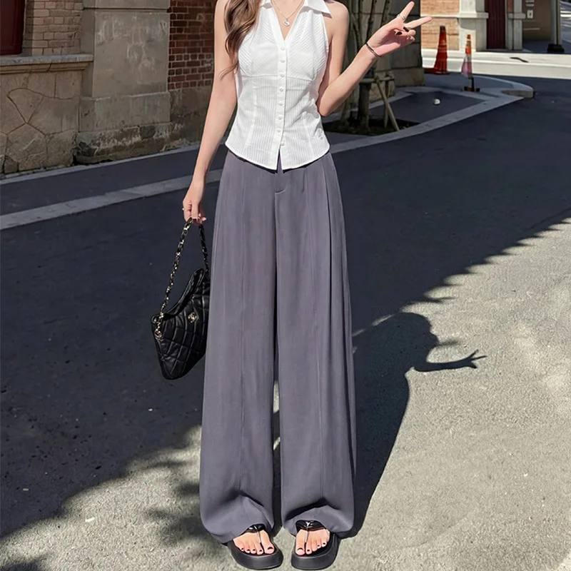 Wide Leg Pants Women's Thin Style 2026 Summer New Ice Silk Suit Pants