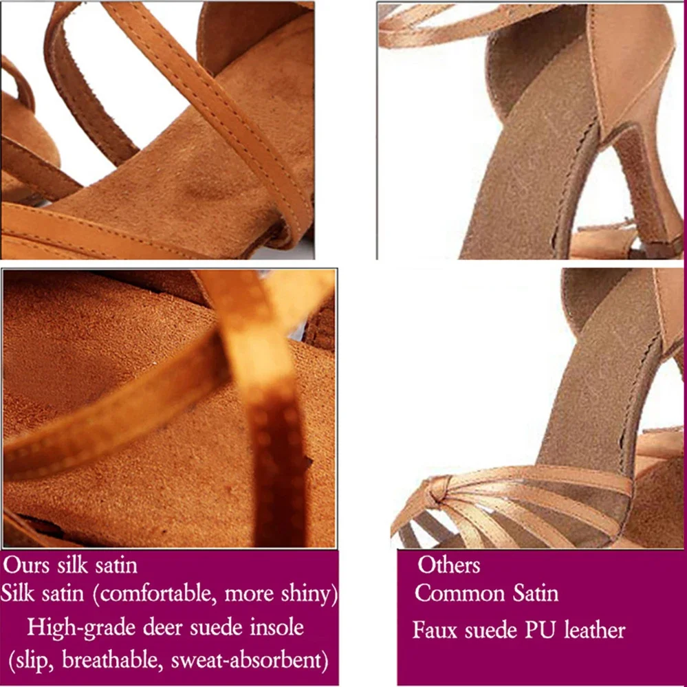 Bds211 Upgrade Hot Selling Hak 7/5Cm Zijde Satijn Latin Ballroom Bd Dance Latin Schoenen Vrouwen Dansschoenen