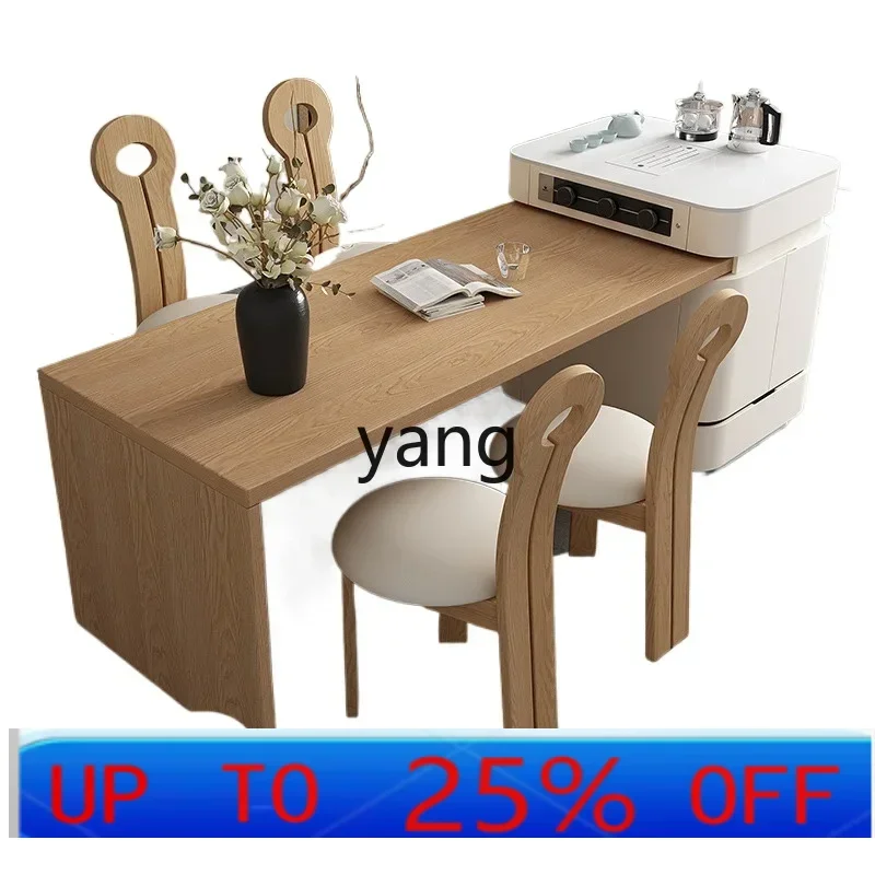

LTT cream dining table integrated household retractable solid wood wabi-sabi multi-functional kitchen guide table