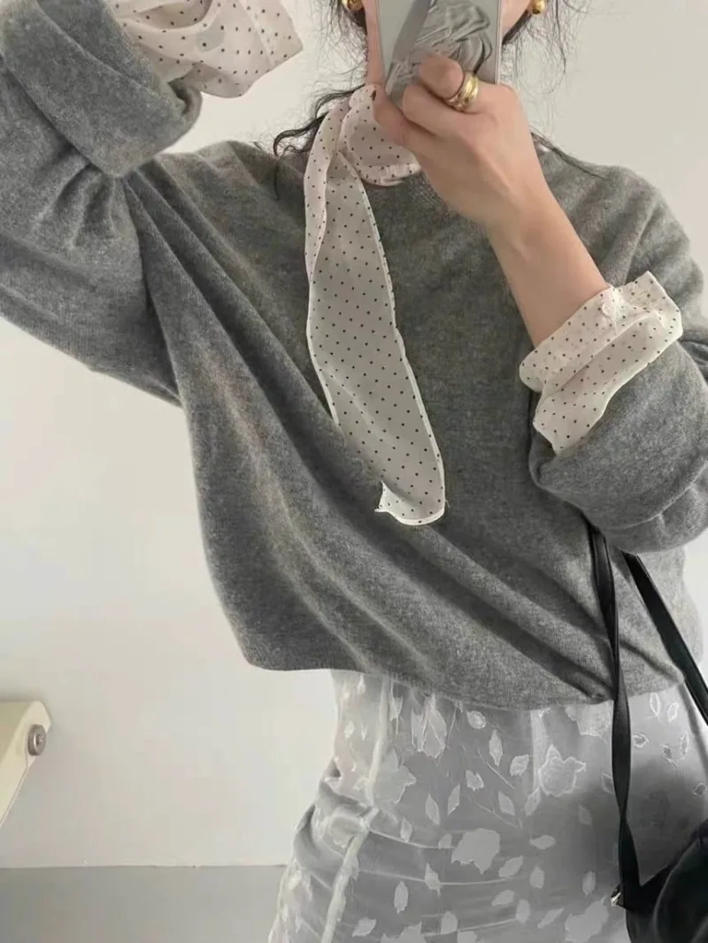 Fashion Simple Mid-length Loose Blusa Mujer Y2k See Through Wave Point Chiffon Blouses Spring New Long Sleeve Shirts Women