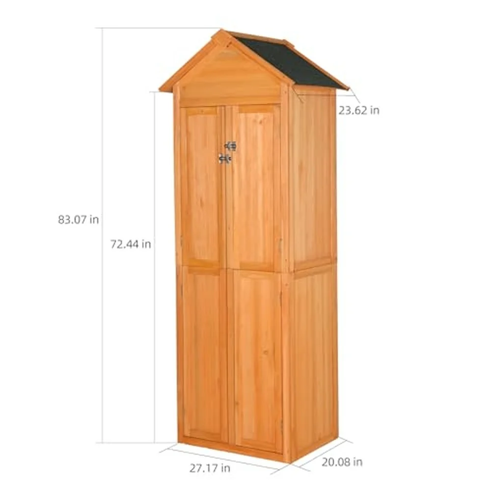 Weatherproof Vertical Wooden Outdoor Storage Shed – Waterproof Garden Tool Cabinet with Lockable Doors for Patio