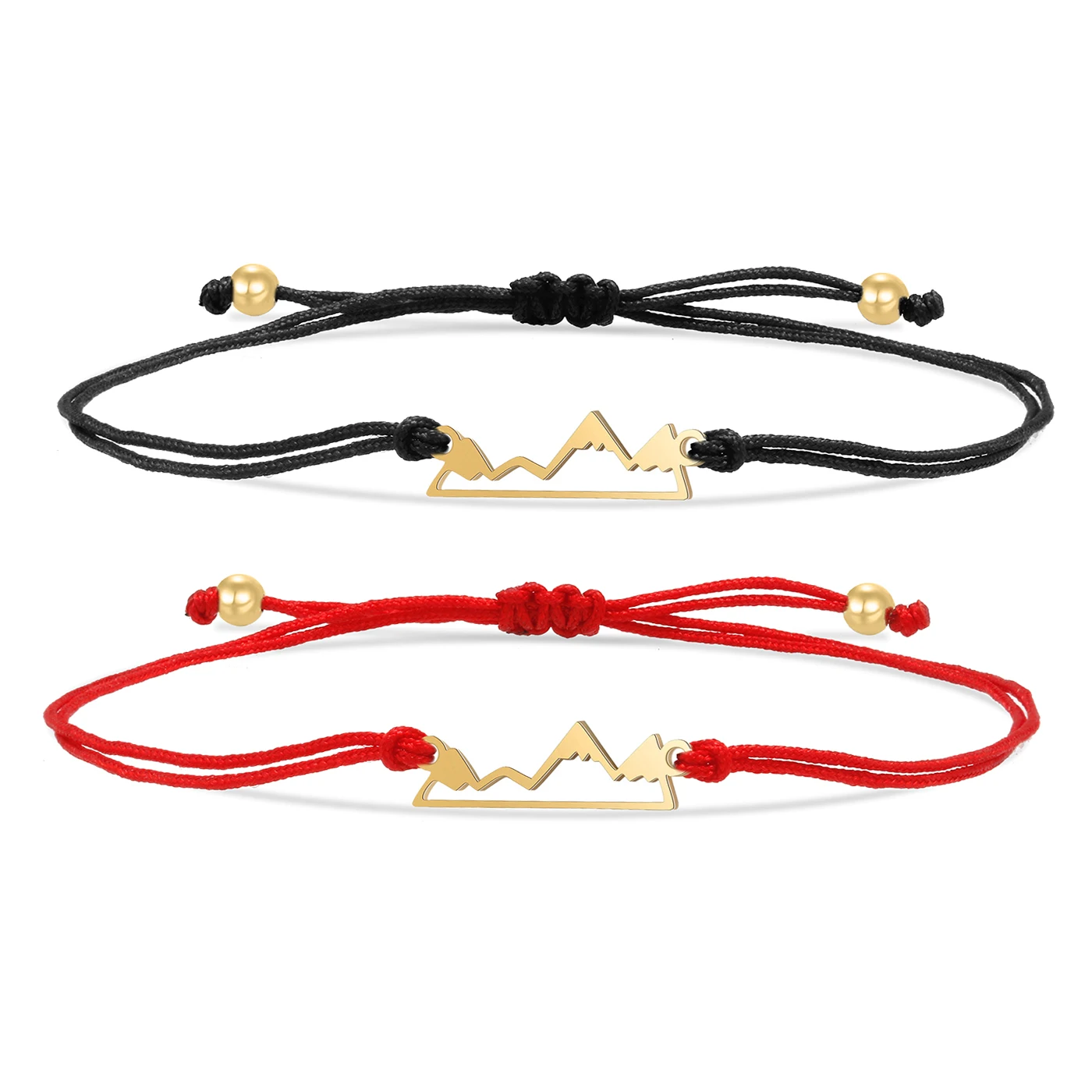 Gold-plated Stainless Steel Mountain Charm String Adjustable Bracelet Women 2022 New Fashion Simple Chic Red CordJewelry Gift