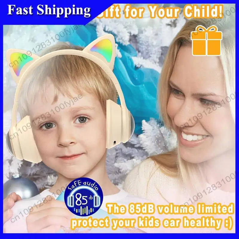 

-X07A Складные беспроводные наушники, игровая гарнитура с кошачьими ушками для телефона со светодиодной подсветкой -A