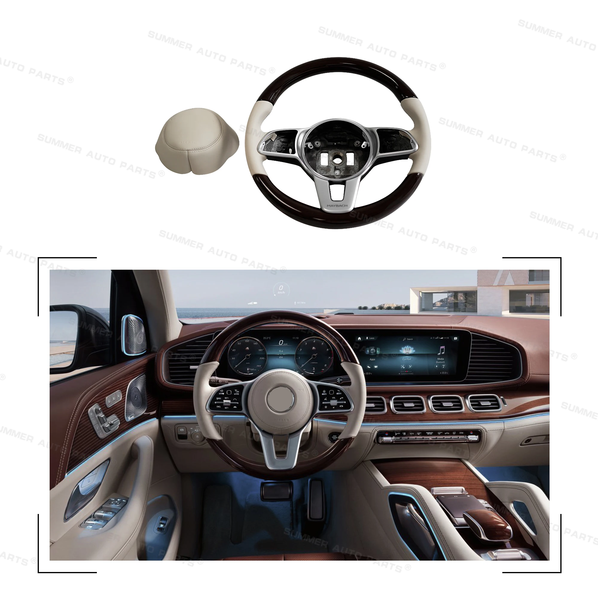 

Car Interior Accessories Customized Auto Wooden Steering Wheel for Mercedes Benz Upgrade Maybach