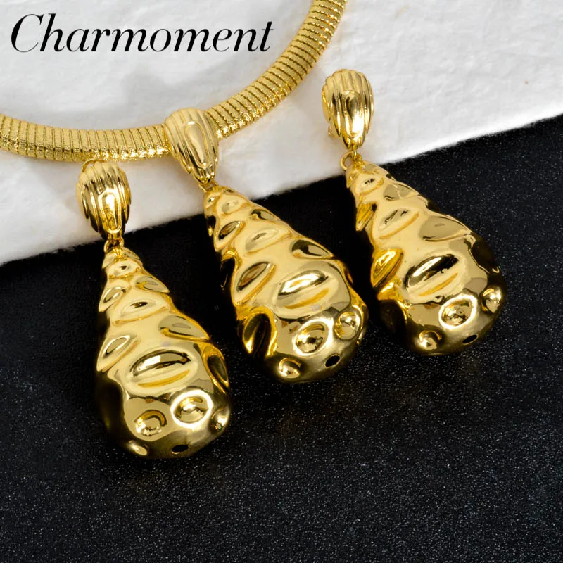 Dubai Women Jewelry Set Large Earrings Pendant Necklace 18k Gold Plated Bridal Wedding Anniversary Jewelry Accessory Daily Wear