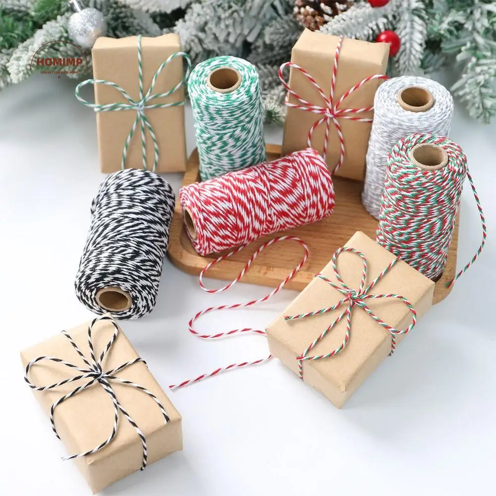 

Red Green Christmas Wrapping String Twines Decor Merry Christmas Gift Box Packaging Rope Twisted String 100m Cotton Cords String