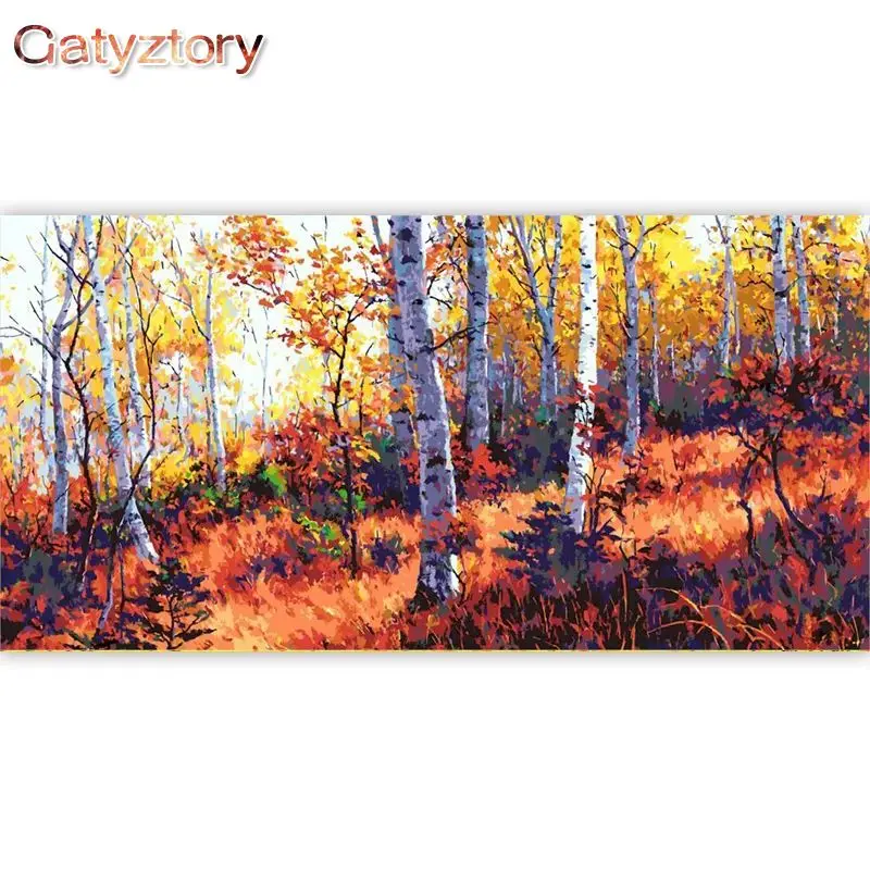 

GATYZTORY Large Size 60x120cm Frame DIY Painting By Numbers Forest Landscape Acrylic Paint By Numbers Calligraphy Painting Arts