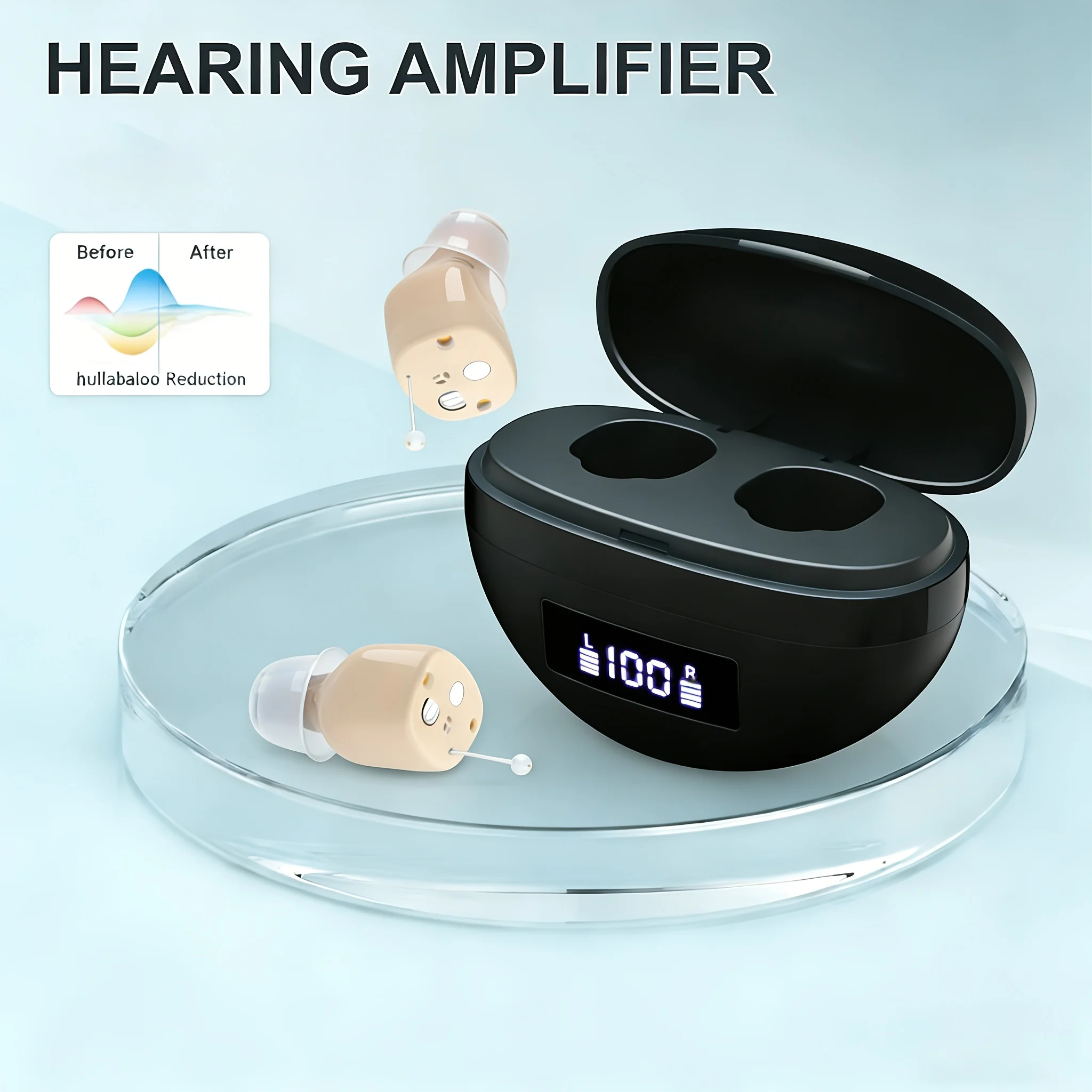 Personal headphones, with sound amplification, portable hearing amplifiers, comfortable for two-ear wearing hearing Earbuds aids