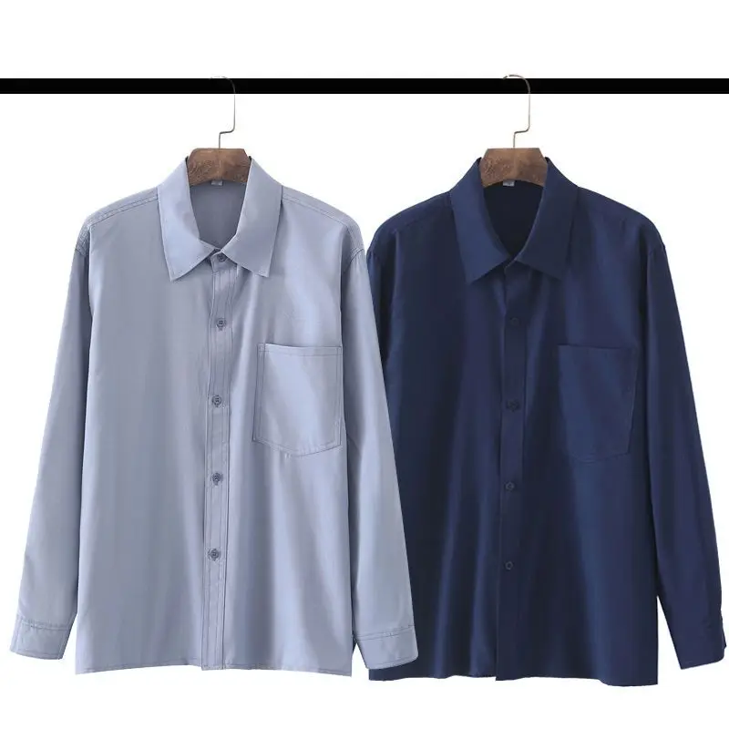 

Spring New Solid Long Sleeve Shirts Vintage Clothing Loose Fit Casual Business Formal Wear Men's Social Shirt Dress Tuxedo H125