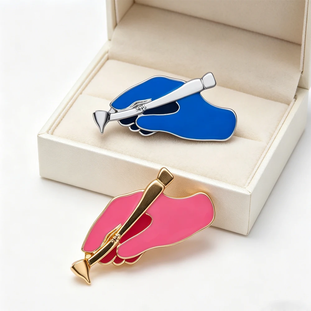 Catuni Dentist Holding A Mirror Brooch Dental Tool Buttoned Up Brooch Scarf Button Dental Care Professional Gift Medical Jewelry