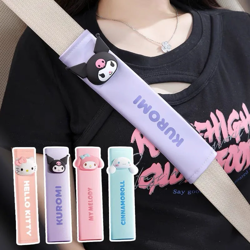 Sanrio lindo cinturón de seguridad de coche de dibujos animados cubierta de hombro cubierta protectora resistente al desgaste para niños para cinturones de seguridad de vehículos