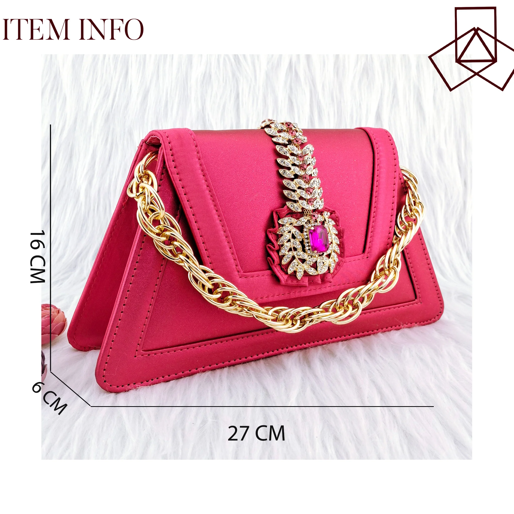 QSGFC Fuchsia Color African Fashion Ladies Three-dimensional Clutch Shiny Diamond Decoration High Heels Wedding Party