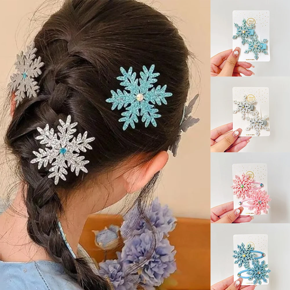

2pcs Winter New Princess Snowflake Hair Clip for Women Girls Lovely Cartoon Cosplay Hairpins Hair Accessories Christmas Gifts