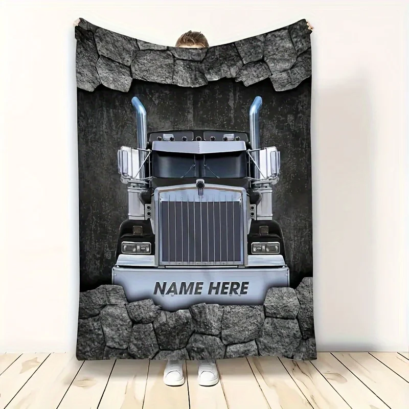 1 maßgeschneiderte Flanelldecke im LKW-Design, weich und hypoallergen, 100 % Polyesterfaser, reißfest, für alle Jahreszeiten geeignet.