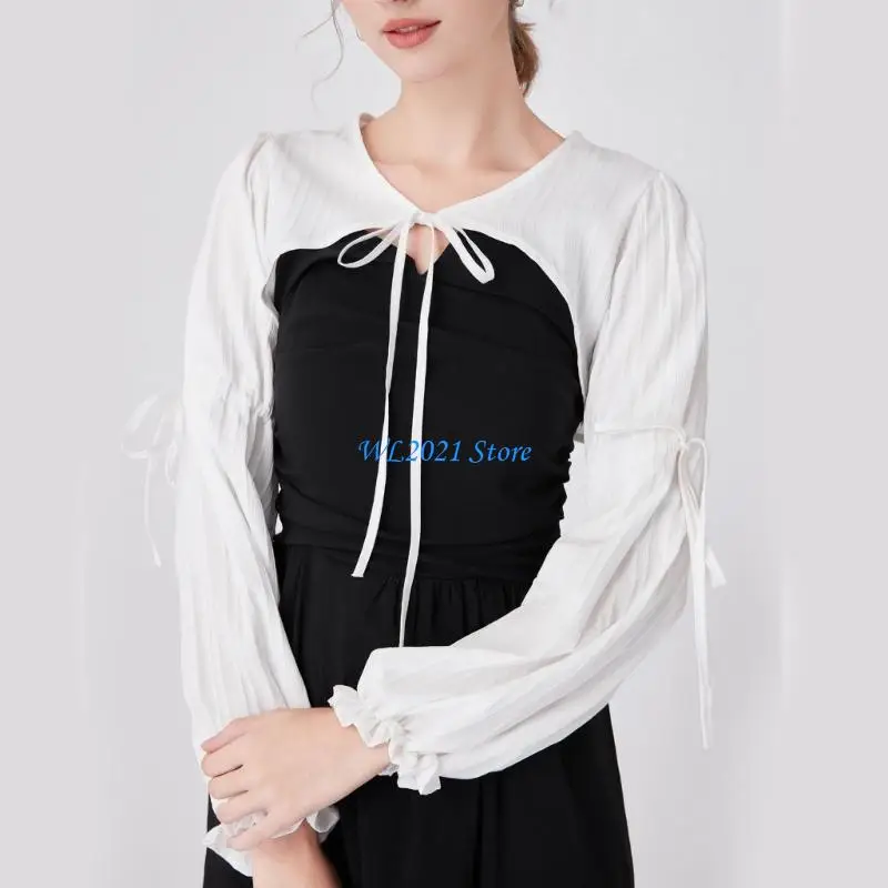 G5GC أنيقة انفصال كاذبة طوق كم طويل سترة الإناث نصف قميص طويل كم كاذبة طوق سترة فستان العرض #3