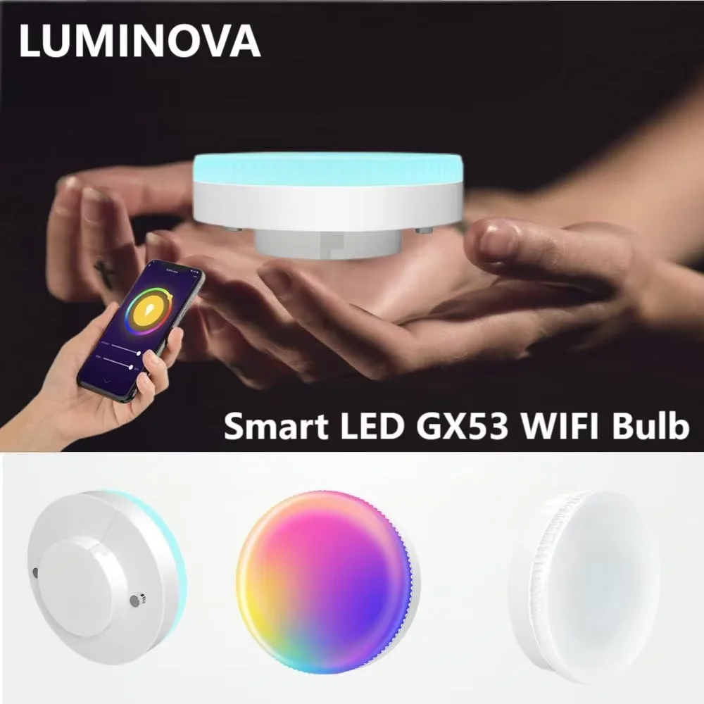 Smart Wifi Gx53220V Light Bulb, Color-Changing, Adjustable, Compatible with Alexa/Google, Supports Music Synchronization, Projector, and Closet Lighting
