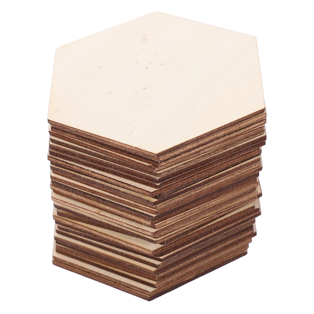 

50pcs Wooden Hexagon Cutouts For Diy Crafts Unfinished Blank Wood Slices Natural Handmade Graffiti Decoration Wall Home Hexagon