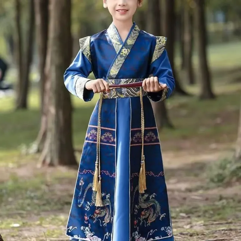 Boy Hanfu Kimono Robes Kids Traditional Chinese Style Swordsman Stage Cosplay Clothing Japanese Samurai Ancient Folk Tang Suit