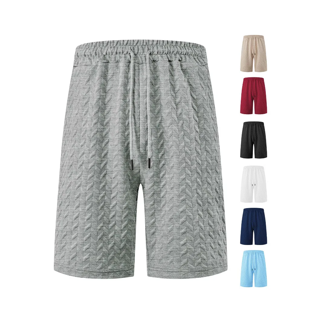 

Summer Loose Solid Jacquard Fabric Tied Rope Men's Casual Shorts Beach Pants Mens Joggers 캐주얼 바지 sweatpants